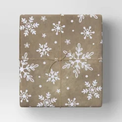 30â 20 Sq Ft Christmas Roll Wrap White Snowflakes On Brown Kraft - Wondershopâ˘