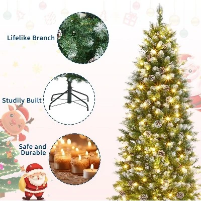 6ft/7.5ft/9ft/12ft Pre-Lit Pencil Christmas Tree With Dual-Color Lights, Slim Artificial Indoor Outdoor Xmas Tree For Home & Apartment 6 6ft/7.5ft/9ft/12ft Pre-Lit Pencil Christmas Tree With Dual-Color Lights, Slim Artificial Indoor Outdoor Xmas Tree For Home & Apartment - Image 6