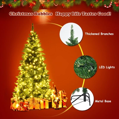 Costway 6ft Pre-lit PVC Artificial Half Christmas Tree 250 LED Lights 7 Costway 6ft Pre-lit PVC Artificial Half Christmas Tree 250 LED Lights - Image 7