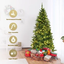 Costway 6ft Pre-lit PVC Artificial Half Christmas Tree 250 LED Lights 12 Costway 6ft Pre-lit PVC Artificial Half Christmas Tree 250 LED Lights -Northlight Sale Store GUEST 01ae953a 2779 4c1e be66 81abd983bc53
