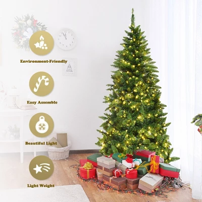 Costway 6ft Pre-lit PVC Artificial Half Christmas Tree 250 LED Lights 4 Costway 6ft Pre-lit PVC Artificial Half Christmas Tree 250 LED Lights - Image 4