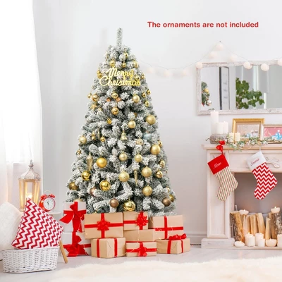 Costway 6/7.5/9 Ft Snow Flocked Hinged Artificial Christmas Tree Unlit Metal 1 Costway 6/7.5/9 Ft Snow Flocked Hinged Artificial Christmas Tree Unlit Metal