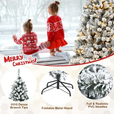 Costway Prelit 7.5ft Christmas Tree Flocked Xmas Snowy Tree 450 LED Lights 7 Costway Prelit 7.5ft Christmas Tree Flocked Xmas Snowy Tree 450 LED Lights - Image 7