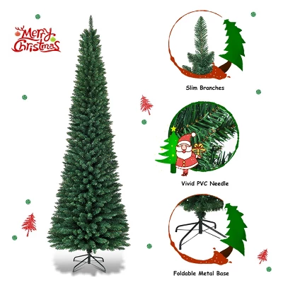 Costway 5'/6'/7'/8' /9' PVC Artificial Pencil Christmas Tree Slim Green 9 Costway 5'/6'/7'/8' /9' PVC Artificial Pencil Christmas Tree Slim Green - Image 9