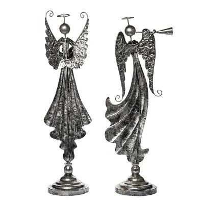 Transpac 21.5 In Silver Christmas Angel Decor Set Of 2 Elegant Metal Holiday Decorative Objects 2 Transpac 21.5 In Silver Christmas Angel Decor Set Of 2 Elegant Metal Holiday Decorative Objects - Image 2