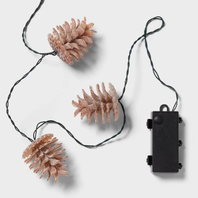 10ct LED Battery Operated Sugared Pinecone Christmas Indoor/Outdoor Novelty String Lights Warm White With Green Wire - Wondershop™ 3 10ct LED Battery Operated Sugared Pinecone Christmas Indoor/Outdoor Novelty String Lights Warm White With Green Wire - Wondershop™ - Image 3