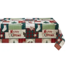 Kate Aurora Holiday Living Plaid Country Farmhouse Merry Christmas Fabric Tablecloth