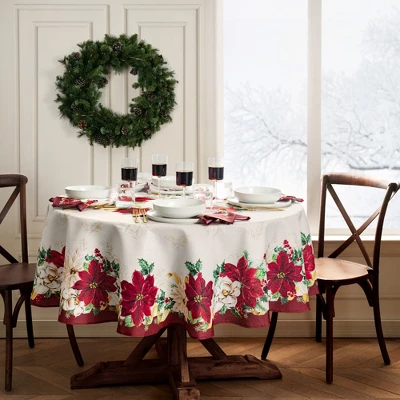 Elrene Poinsettia Garlands Engineered Tablecloth - Elrene Home Fashions 4 Elrene Poinsettia Garlands Engineered Tablecloth - Elrene Home Fashions - Image 4