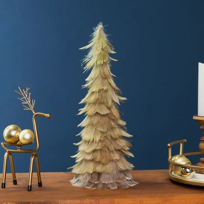 Northlight Small Layered Feathers Cone Tree Christmas Tabletop Decoration - 15.75" 1 Northlight Small Layered Feathers Cone Tree Christmas Tabletop Decoration - 15.75"