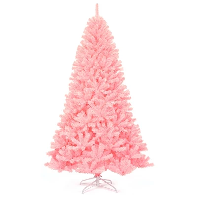 Costway 7.5Ft Hinged Artificial Christmas Tree Full Fir Tree New PVC W/ Metal Stand Pink 1 Costway 7.5Ft Hinged Artificial Christmas Tree Full Fir Tree New PVC W/ Metal Stand Pink