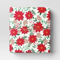30" 50 Sq Ft Christmas Roll Wrap Poinsettia On Cream - Wondershopâ˘