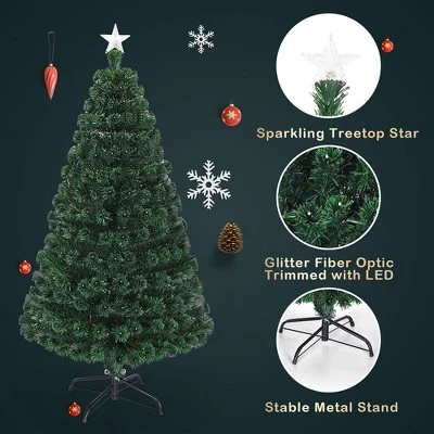 Costway 5'/6'/7'Pre-Lit Fiber Optic Christmas Tree Multicolor Lights 6 Costway 5'/6'/7'Pre-Lit Fiber Optic Christmas Tree Multicolor Lights - Image 6
