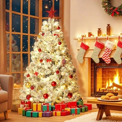 Acekool Pre-Lit Snow Flocked Artificial Tree With Warm White Lights, Small Tree With Foldable Metal Stand, Indoor Holiday Decor 8 Acekool Pre-Lit Snow Flocked Artificial Tree With Warm White Lights, Small Tree With Foldable Metal Stand, Indoor Holiday Decor - Image 8