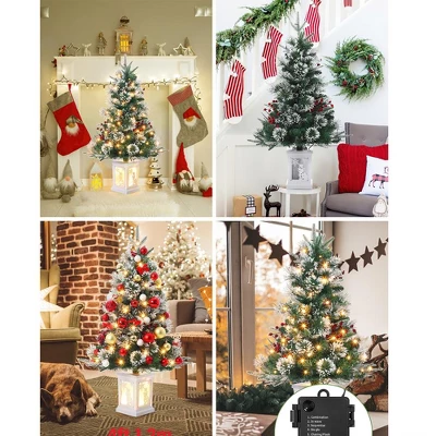3FT Pre Lit Premium Potted Flocked Arctic Fir Christmas Tree , Artificial Mini Pre Lit Xmas Tree Christmas Decoration Snowman White Base 6 3FT Pre Lit Premium Potted Flocked Arctic Fir Christmas Tree , Artificial Mini Pre Lit Xmas Tree Christmas Decoration Snowman White Base - Image 6