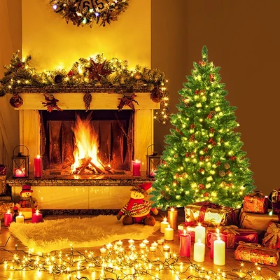 Costway 4.5Ft6.5Ft7.5Ft Pre-lit Hinged Christmas Tree W/ Pine Cones Red Berries And 300450450 LED Lights 1 Costway 4.5Ft6.5Ft7.5Ft Pre-lit Hinged Christmas Tree W/ Pine Cones Red Berries And 300450450 LED Lights