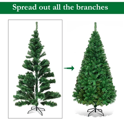 Costway 5Ft/6Ft/7Ft/8Ft Artificial PVC Christmas Tree W/Stand Holiday Season Indoor Outdoor Green 6 Costway 5Ft/6Ft/7Ft/8Ft Artificial PVC Christmas Tree W/Stand Holiday Season Indoor Outdoor Green - Image 6
