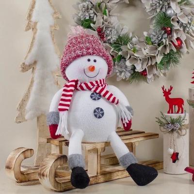 Northlight Sitting Winter Snowman Christmas Decoration - 16" - Red And White 1 Northlight Sitting Winter Snowman Christmas Decoration - 16" - Red And White
