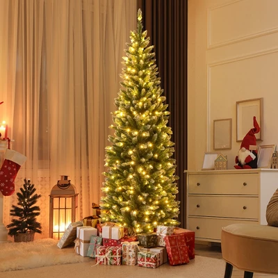 Costway 6FT/9FT Pre-Lit Christmas Tree Hinged Slim Pencil Xmas With 250/500 LED Lights 10 Costway 6FT/9FT Pre-Lit Christmas Tree Hinged Slim Pencil Xmas With 250/500 LED Lights - Image 10