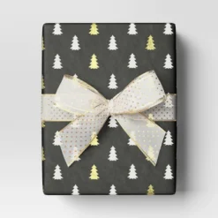 30â 25 Sq Ft Christmas Roll Wrap Gold/Silver Trees On Black - Wondershopâ˘