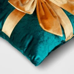 16"x6" Christmas Green Velvet Square Pillow With Teal Bow - Wondershop™ -Northlight Sale Store GUEST 12cd500e 851a 448c b5f6 f47520195518