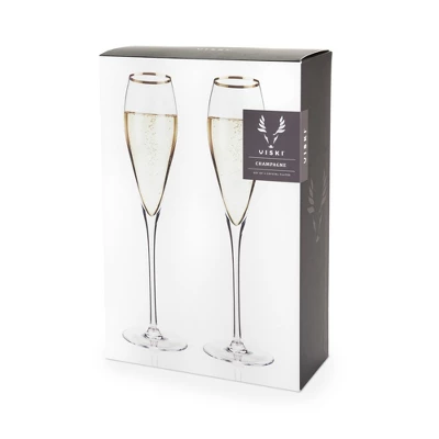 Viski Gold-Rimmed Crystal Champagne Flutes Set Of 2 - Premium Crystal Clear Glass, Modern Stemmed, Champagne Glass Gift Set - 8oz 6 Viski Gold-Rimmed Crystal Champagne Flutes Set Of 2 - Premium Crystal Clear Glass, Modern Stemmed, Champagne Glass Gift Set - 8oz - Image 6