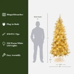 LuxenHome 7.5Ft Pre-Lit Gold Tinsel Artificial Pine Tree With Metal Stand -Northlight Sale Store GUEST 14b0af25 91b5 4a03 8653 7f51c1d3b02b