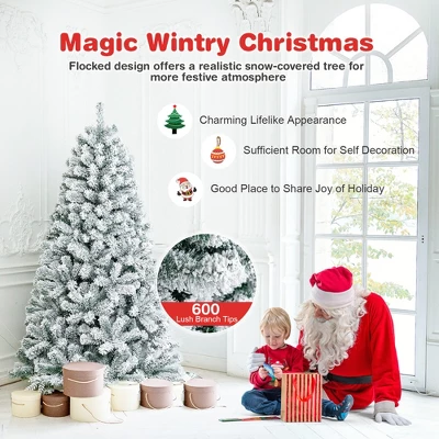 Costway 6/7.5/9 Ft Snow Flocked Hinged Artificial Christmas Tree Unlit Metal 5 Costway 6/7.5/9 Ft Snow Flocked Hinged Artificial Christmas Tree Unlit Metal - Image 5