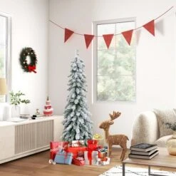 Costway 4 FT/5FT/6FT Pre-Lit Slim Christmas Tree Flocked Xmas Decoration 11 Modes 100 LED Lights -Northlight Sale Store GUEST 152f23f1 9d26 40c4 b085 2237dda300ba