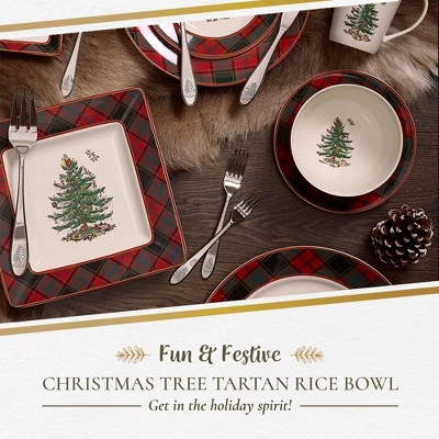 Spode Christmas Tree Tartan Rice Bowl - Soup Bowls For The Holidays, Christmas Kitchen Bowls - Ceramic Cereal Bowl - 6-Inch 1 Spode Christmas Tree Tartan Rice Bowl - Soup Bowls For The Holidays, Christmas Kitchen Bowls - Ceramic Cereal Bowl - 6-Inch