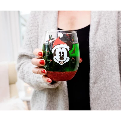 Silver Buffalo Disney Mickey Mouse Santa Hat Teardrop Stemless Wine Glass | Holds 20 Ounces 4 Silver Buffalo Disney Mickey Mouse Santa Hat Teardrop Stemless Wine Glass | Holds 20 Ounces - Image 4