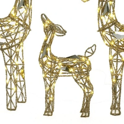 LuxenHome 3-Piece Gold Glitter Deer Family Outdoor Holiday Decoration With Lights Brown 2 LuxenHome 3-Piece Gold Glitter Deer Family Outdoor Holiday Decoration With Lights Brown - Image 2