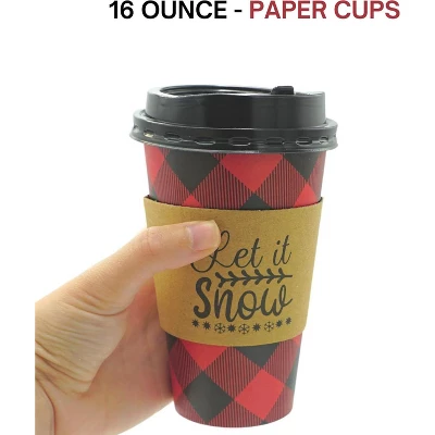 4E's Novelty 12 Pack 16 Oz Buffalo Plaid Hot Cups With Lids, Napkins, Sleeves – Christmas Disposable Coffee Cups 2 4E's Novelty 12 Pack 16 Oz Buffalo Plaid Hot Cups With Lids, Napkins, Sleeves – Christmas Disposable Coffee Cups - Image 2