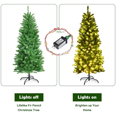 Costway 5/6/7 Ft Pre-lit Artificial Pencil Christmas Tree Hinged Fir PVC Tree With 150/250/350 LED Lights 9 Costway 5/6/7 Ft Pre-lit Artificial Pencil Christmas Tree Hinged Fir PVC Tree With 150/250/350 LED Lights - Image 9