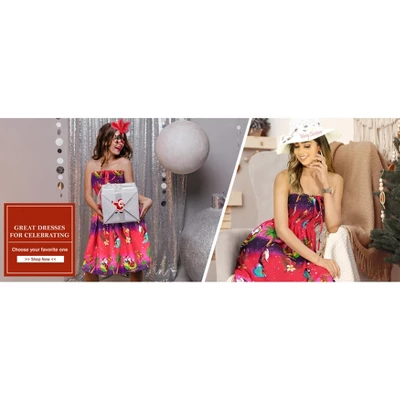 LA LEELA Women's Casual Beach Christmas A Line Slit Mini Dresses Tube Top Short Strapless Santa Dress For Women One Size Pink Santa Reindeer Sleigh 6 LA LEELA Women's Casual Beach Christmas A Line Slit Mini Dresses Tube Top Short Strapless Santa Dress For Women One Size Pink Santa Reindeer Sleigh - Image 6