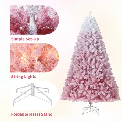 Prelit Pink Snow Flocked Christmas Tree, Warm LED Lights, Gradient Branches, Sturdy Metal Stand, Holiday Decor For Home Office Party 6 Prelit Pink Snow Flocked Christmas Tree, Warm LED Lights, Gradient Branches, Sturdy Metal Stand, Holiday Decor For Home Office Party - Image 6