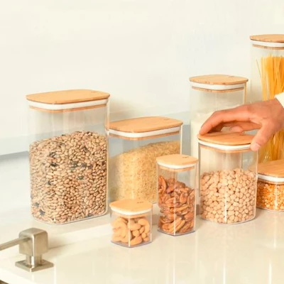 OU Airtight Food Storage Container Set 8pc (set Of 4) Clear Plastic Storage Container W Leak Proof Bamboo Lid, Stackable Kitchen Pantry Organizer Jars 11 OU Airtight Food Storage Container Set 8pc (set Of 4) Clear Plastic Storage Container W Leak Proof Bamboo Lid, Stackable Kitchen Pantry Organizer Jars - Image 11
