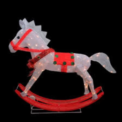 Northlight Lighted Rocking Horse Outdoor Christmas Decoration - 36" - White And Red 1 Northlight Lighted Rocking Horse Outdoor Christmas Decoration - 36" - White And Red