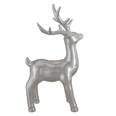 Northlight Shiny Ceramic Standing Reindeer Christmas Decoration - 14" - Silver 2 Northlight Shiny Ceramic Standing Reindeer Christmas Decoration - 14" - Silver - Image 2