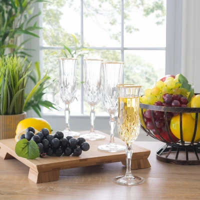 Lorren Home Trends Opera Gold Collection Set Of 6 Crystal Flute Glass With Gold Rim 3 Lorren Home Trends Opera Gold Collection Set Of 6 Crystal Flute Glass With Gold Rim - Image 3