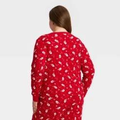 Women's Santa Print Ribbed Long Sleeve Holiday Matching Family Pajama Shirt - Wondershop⢠Red