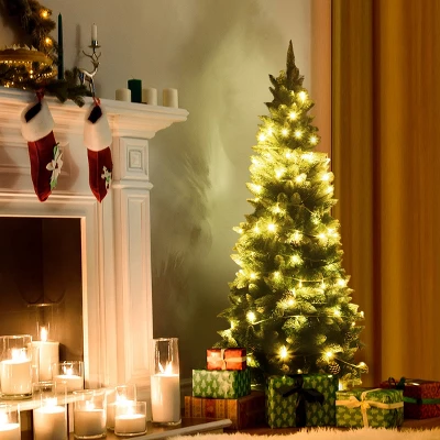 Costway 5ft Snow Flocked Unlit Pencil Christmas Tree Hinged Pine Cones 1 Costway 5ft Snow Flocked Unlit Pencil Christmas Tree Hinged Pine Cones