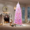 6ft/7.5ft/9ft Prelit Blue Gradient Snow Flocked Pencil Christmas Tree With 100 Dual-Color LEDs, 820 Tips & Metal Stand