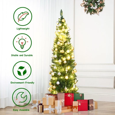 Costway 5'/6'/7'/8' /9' PVC Artificial Pencil Christmas Tree Slim Green 7 Costway 5'/6'/7'/8' /9' PVC Artificial Pencil Christmas Tree Slim Green - Image 7