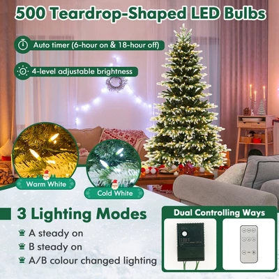 Costway 7 FT Pre-Lit Christmas Tree 3 Modes Hinged With Quick Power Connector & 500 Lights 4 Costway 7 FT Pre-Lit Christmas Tree 3 Modes Hinged With Quick Power Connector & 500 Lights - Image 4