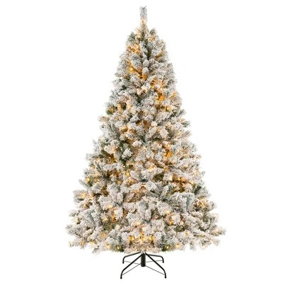 Costway 6 FT/7FT/8FT Pre-Lit Christmas Tree 3-Minute Quick Shape Flocked Decor With 300/450/600 LED Lights 11 Costway 6 FT/7FT/8FT Pre-Lit Christmas Tree 3-Minute Quick Shape Flocked Decor With 300/450/600 LED Lights - Image 11