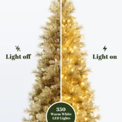 LuxenHome 7.5Ft Pre-Lit Gold Tinsel Artificial Pine Tree With Metal Stand -Northlight Sale Store GUEST 25080816 731e 48fb 8358 b26966249ab4