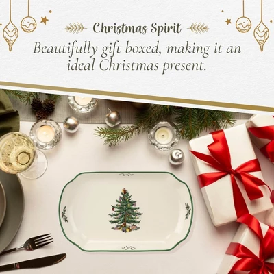 Spode Christmas Tree 11-Inch Rectangular Scalloped Tray, Stoneware Holiday Serving Platter - Festive Tableware - Dishwasher, Microwave, Freezer Safe 3 Spode Christmas Tree 11-Inch Rectangular Scalloped Tray, Stoneware Holiday Serving Platter - Festive Tableware - Dishwasher, Microwave, Freezer Safe - Image 3