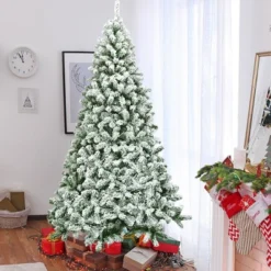 Costway 7.5FT Snow Flocked Artificial Christmas Tree Hinged W/1346 Tip And Foldable Base