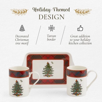 Spode Christmas Tree Tartan 10oz Mug & 8" Tray Set (3-Piece Set) - Festive Porcelain Mugs With Melamine Tray, Dishwasher & Microwave Safe 2 Spode Christmas Tree Tartan 10oz Mug & 8" Tray Set (3-Piece Set) - Festive Porcelain Mugs With Melamine Tray, Dishwasher & Microwave Safe - Image 2