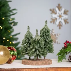 Northlight Icy Downswept Pine Trio Of Trees Christmas Decoration - 8" - Unlit